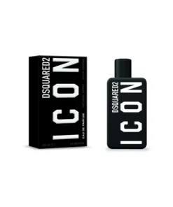 Flacone moderno e scuro Dsquared2 Icon Pour Homme da 100ml con scritta Icon in rilievo