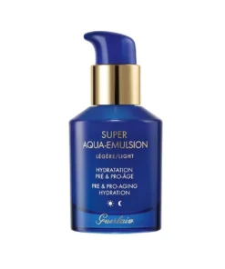 Flacone azzurro Guerlain Super Aqua-Emulsion Légère da 50 ml con erogatore a pressione