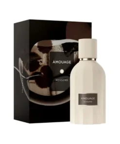 Flacone Amouage Reasons Essence De Parfum elegante con stemma reale e dettagli raffinati