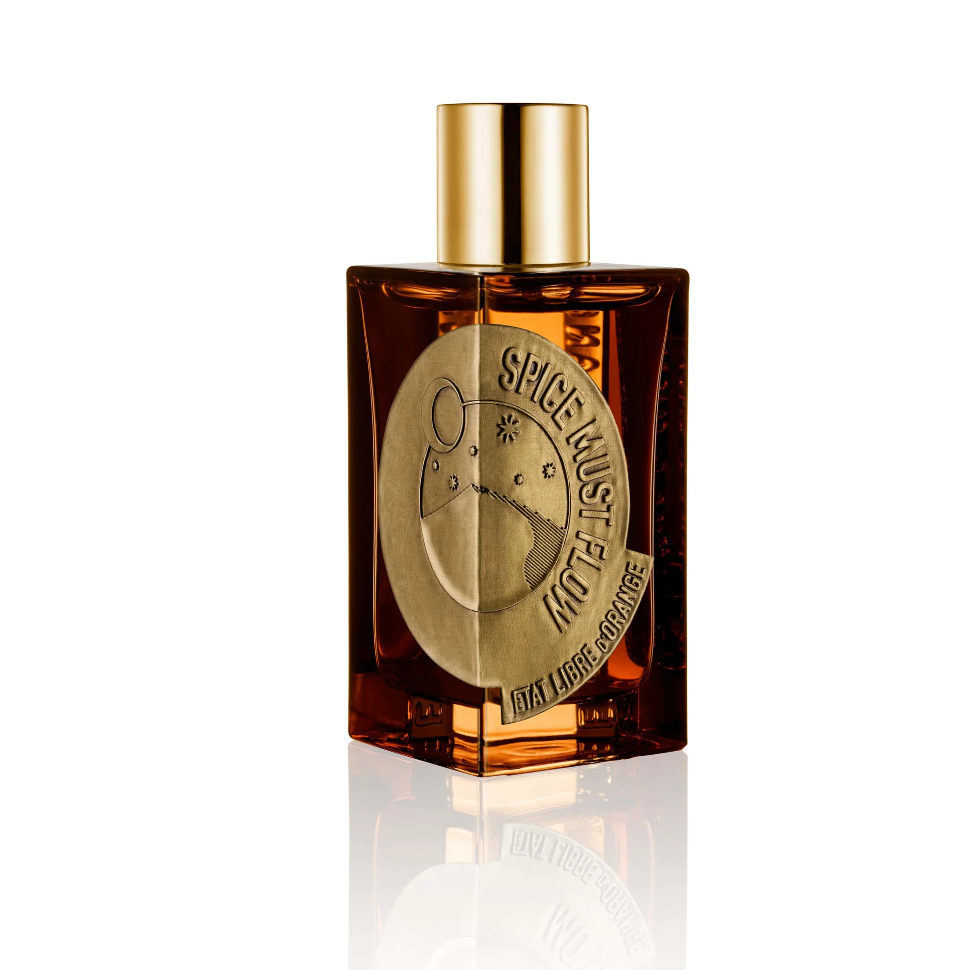 Flacone di profumo Etat Libre d'Orange Spice Must Flow Eau De Parfum 100ml con etichetta dorata e dettagli arancioni