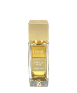 Flacone di profumo Gritti Vanilla Tana Extrait De Parfum 100ml flacone scuro con etichetta dorata e maestoso tappo intagliato